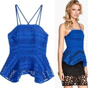 H&M blue strappy lace peplum top - size 2
